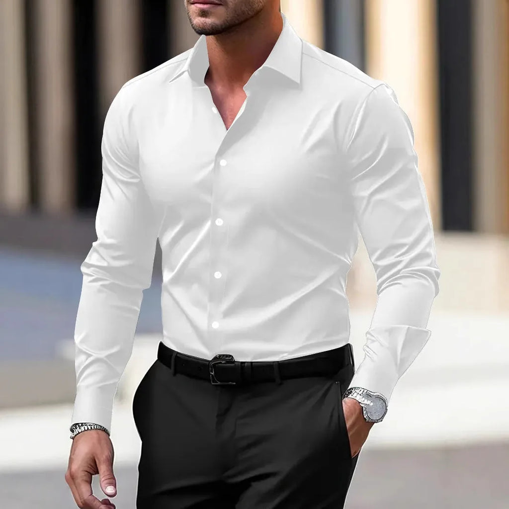 Men's solid colour velvet button-down shirt with long sleeves and lapel collar in navy blue