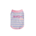 Pink purple knitted vest for small dogs and cats shown on size chart from XXS to XXL.