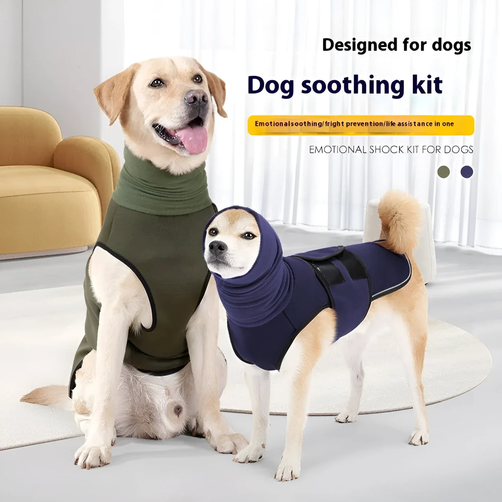 Polyester dog anxiety jacket in Army Green colour showing gentle pressure design for mood soothing