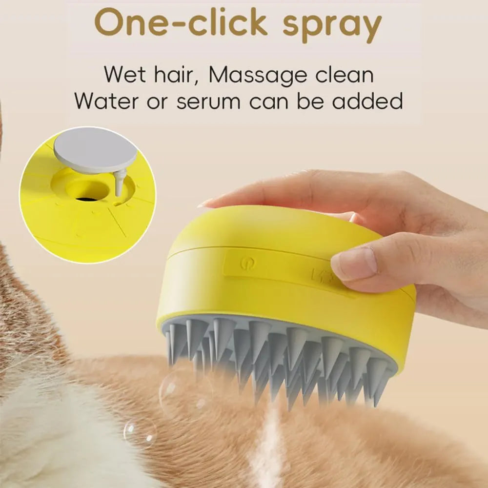 Green rechargeable cat dog steam brush with silicone bristles for hair removal and massage