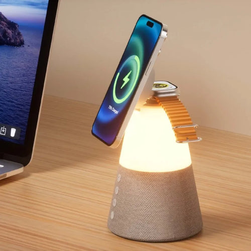 Gray 3-in-1 magnetic wireless charging Bluetooth speaker night light with built-in lithium battery