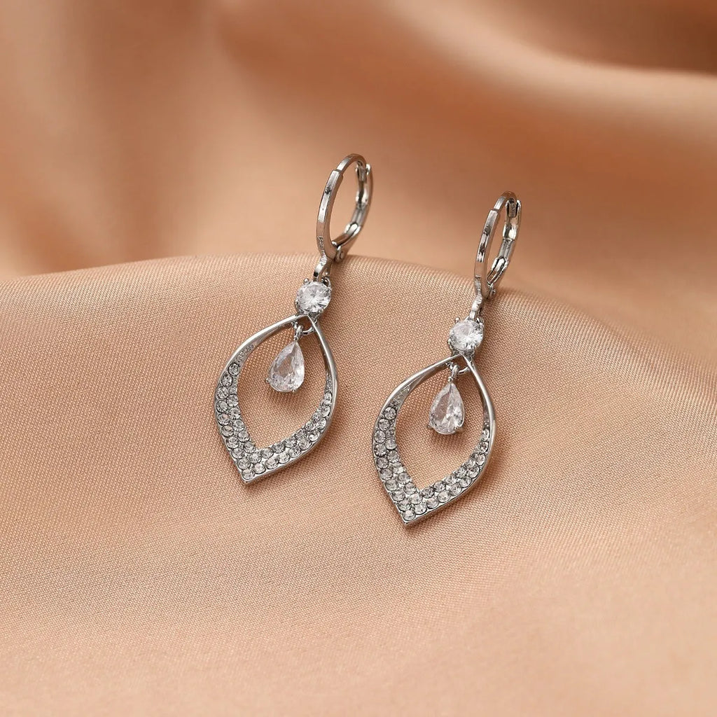 Women's copper electroplated zircon teardrop tassel earrings with gold or silver ear posts