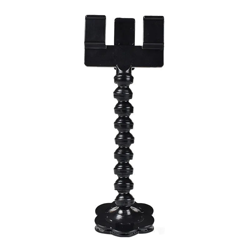 Black plastic pet photography clip tool holding mobile phone with snack grip attachment