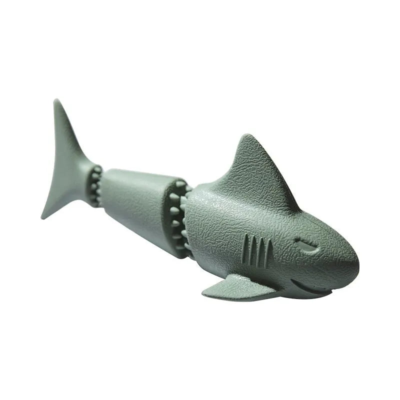 Deep Sea Shark shaped rubber dog chew toy in blue and green colour options.