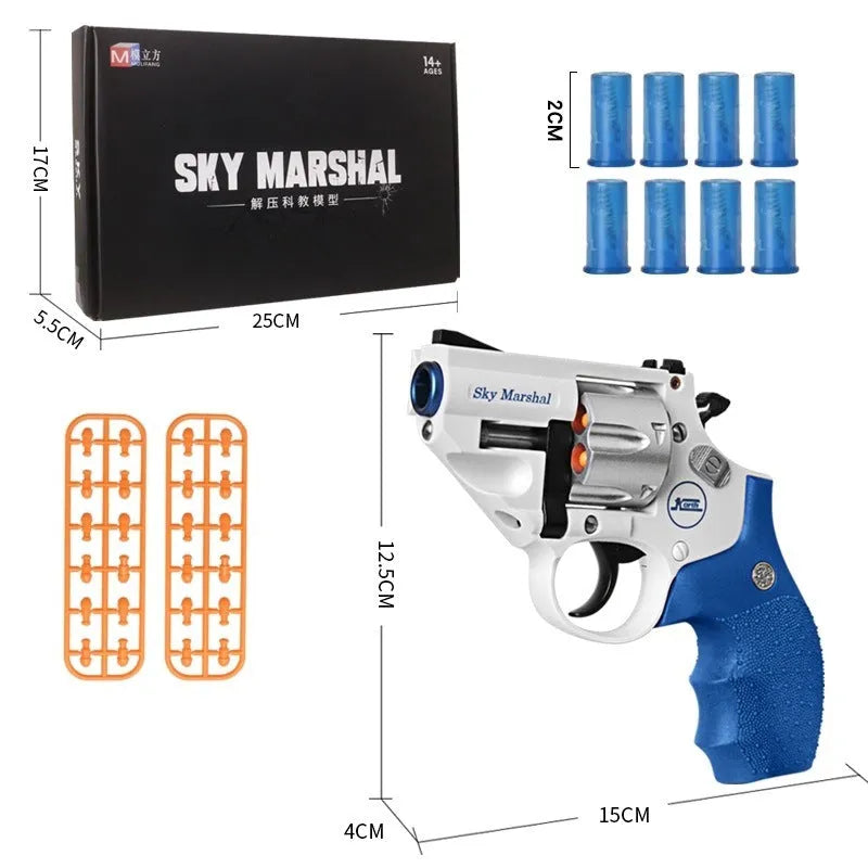 Alloy hand small gun simulation toy model in PA/nylon, sky blue colour, on display