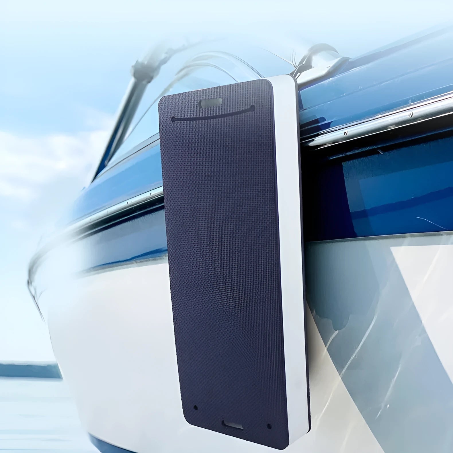 Blue EVA foam boat fender showing thickened rectangular design for marine anti-collision protection