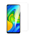 A full-screen tempered glass screen protector for Xiaomi smartphones, shown with anti-scratch and anti-fingerprint features.