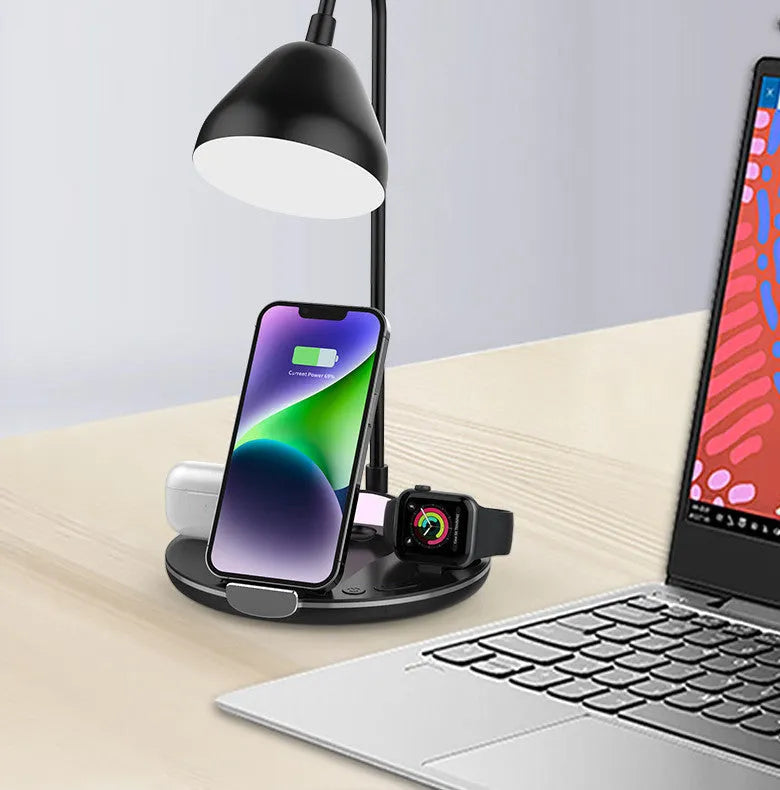 Magnetic folding wireless charger in black colour showing folded and open positions