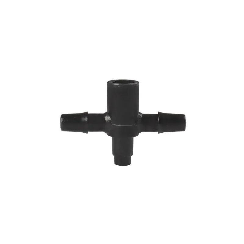 PE plastic tee water distributor joint for micro spray irrigation systems.