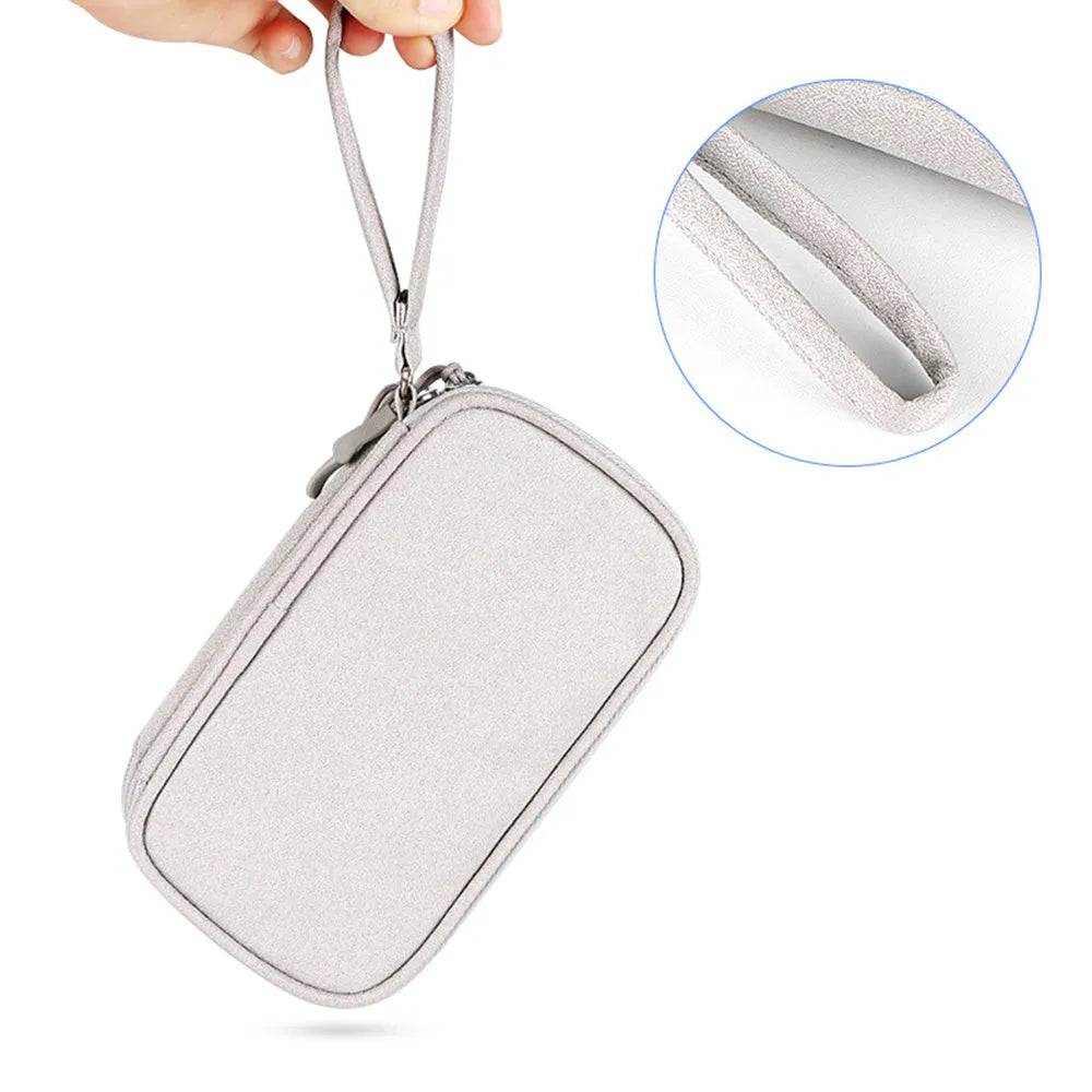 Double-layer waterproof storage bag for data cables, power bank, and USB drives in black