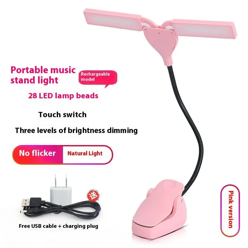Black or pink rechargeable music stand lamp with 28 LED lights for sheet music illumination