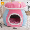 Mushroom-shaped cat nest in rabbit plush material with winter thermal design