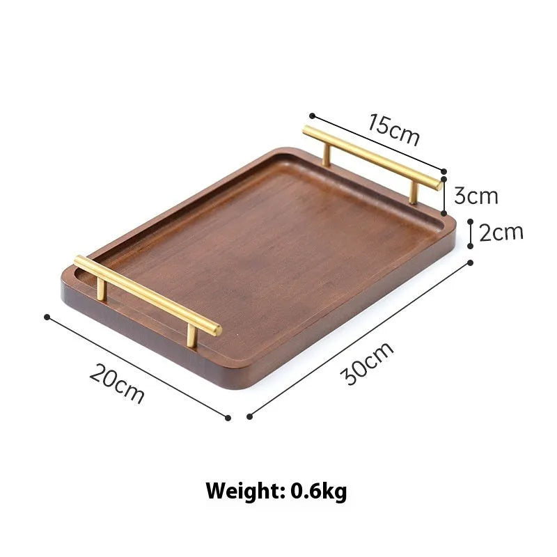 Brown-handled bamboo serving tray in square shape for barbecue shops and hotels.