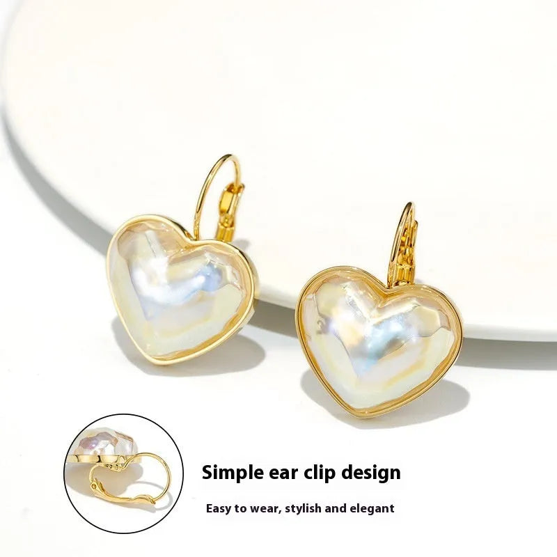 Gold-coloured alloy clip-on earrings with natural style design and metal decorative elements for women