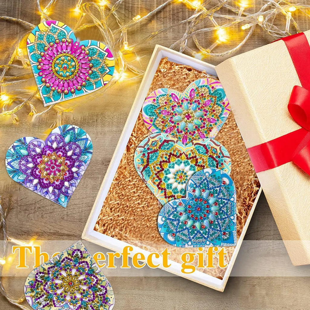 Six handmade PU leather bookmarks with crystal flower cornerite designs