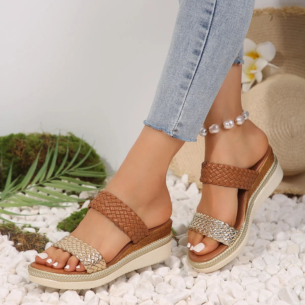 Gold and silver plus size wedge sandals for women with rubber soles in EU sizes 36-43