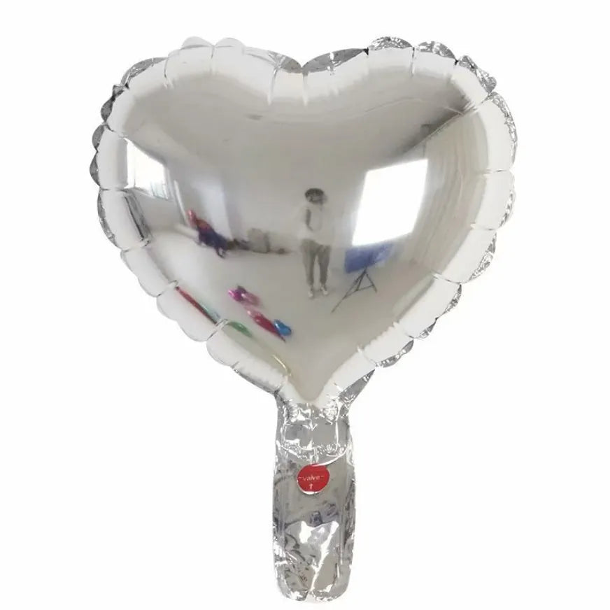 Five peach heart shaped aluminium foil balloons with sparkling finish in assorted colours