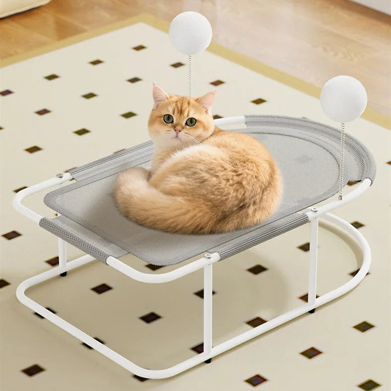 Large grey fabric cat kennel with breathable bracket construction for summer indoor use