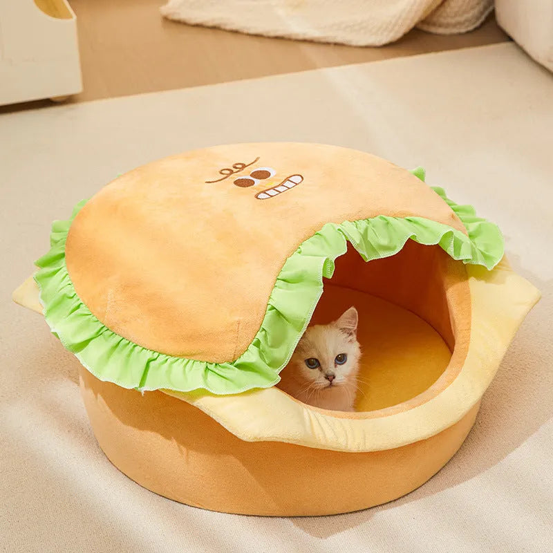 M size foldable cat kennel with soft fleece interior and a removable grey cover, shown disassembled.