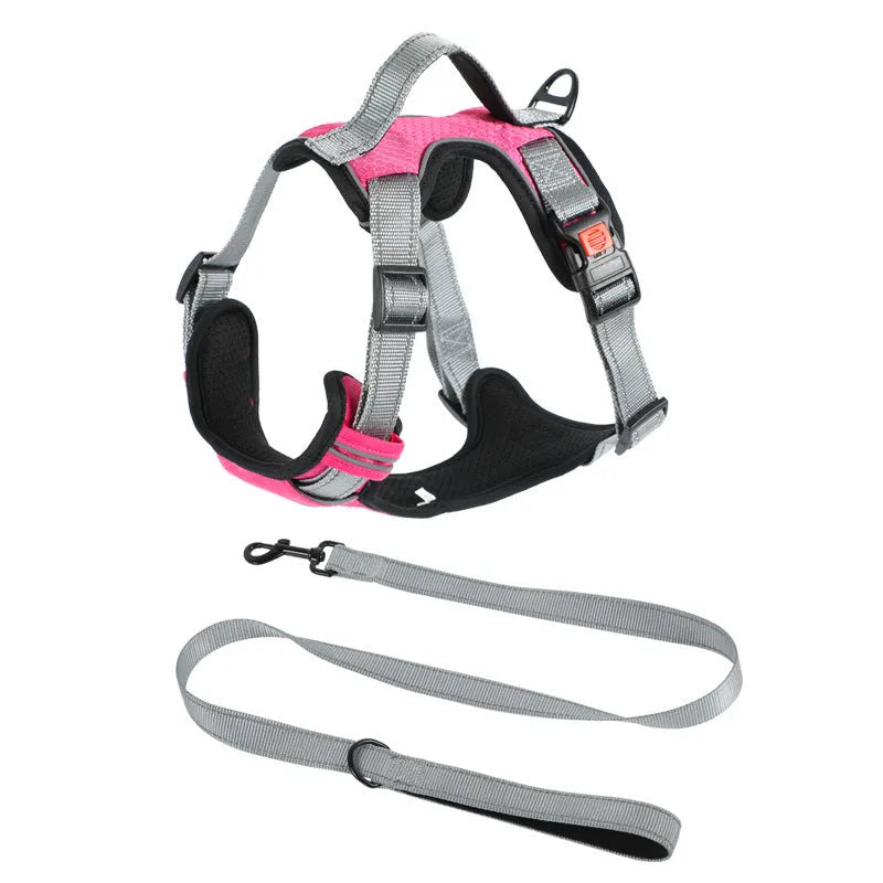 Adjustable dog harness with hand holding rope on back in various colours and sizes