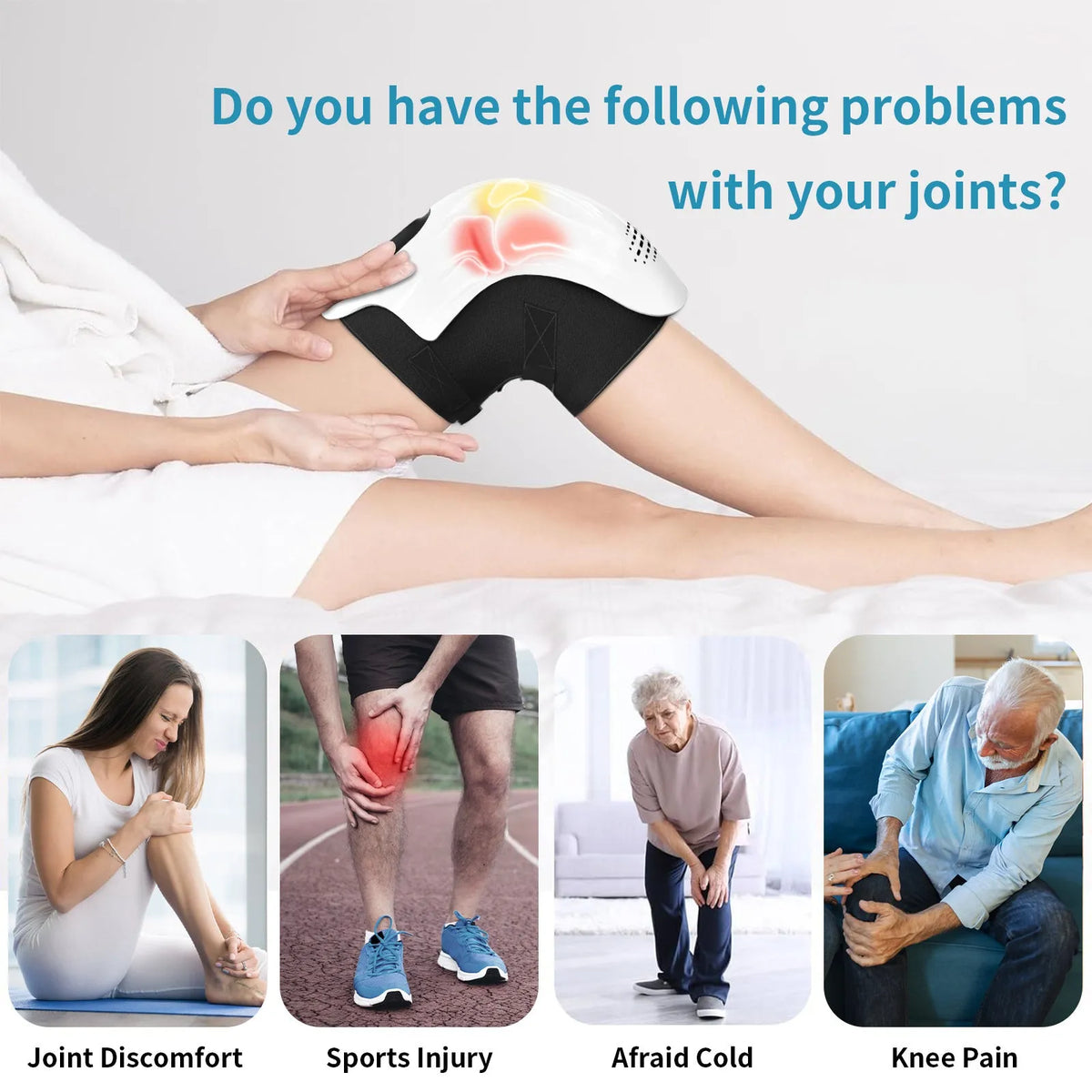 Intelligent electric knee massager in white colour for knee physiotherapy and pain relief