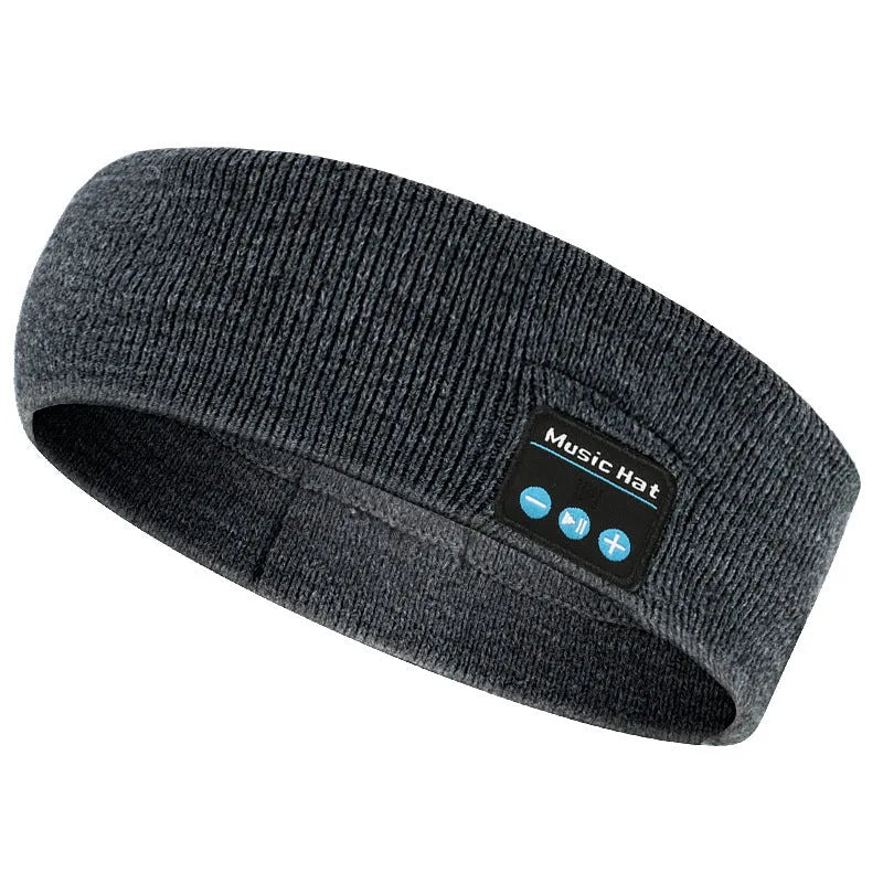 Black Bluetooth sports eye mask scarf with removable panels and integrated speakers