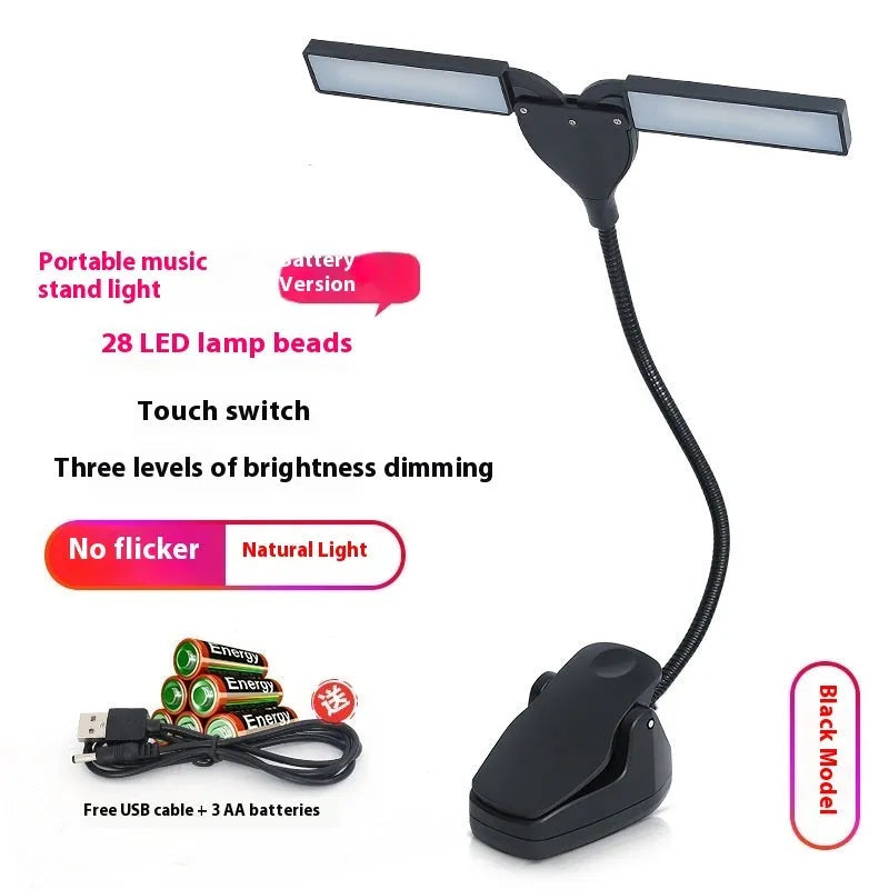 Black or pink rechargeable music stand lamp with 28 LED lights for sheet music illumination