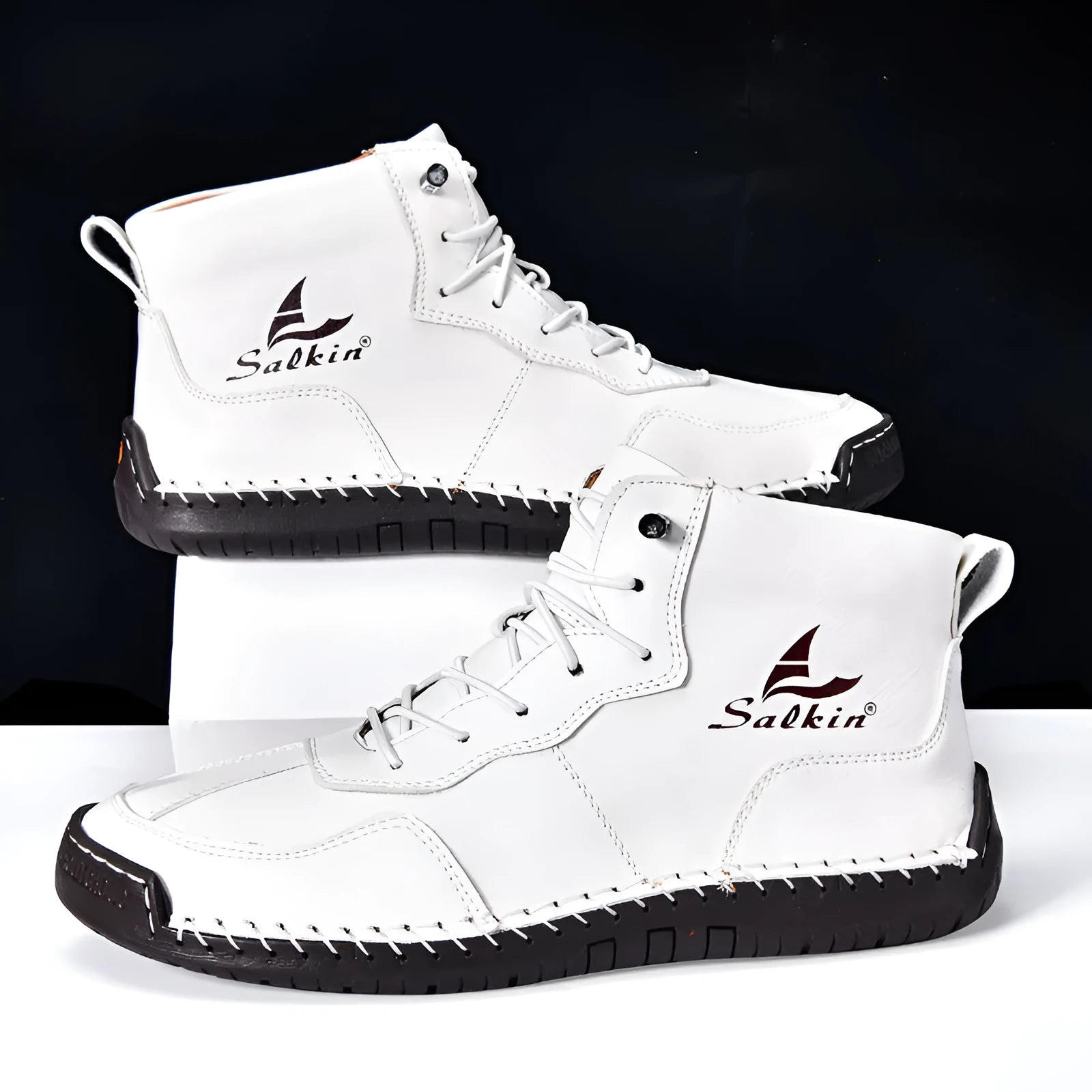 Retro-style men's high-top casual boots with elastic bands and flat rubber soles in frosted artificial PU leather