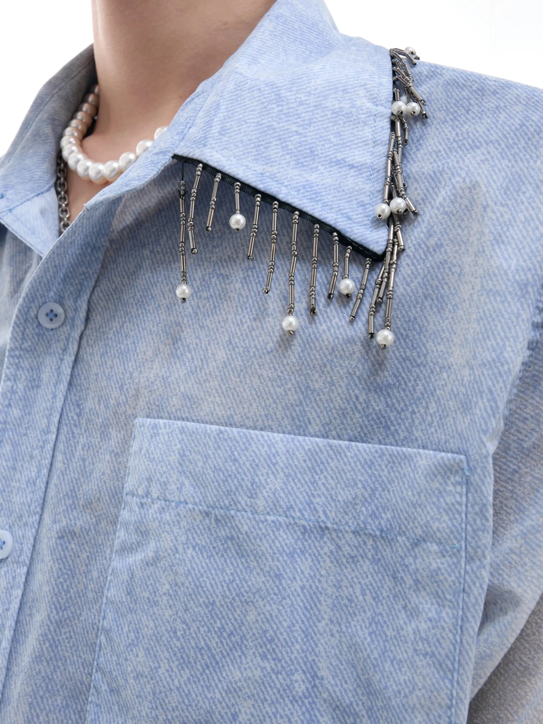 Blue loose fit half sleeve shirt with a blue to white gradient pattern on the front.