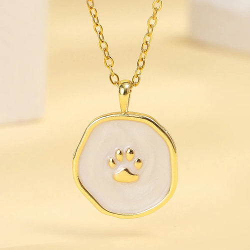 18K gold plated drop oil cat's paw dog's paw pendant necklace on adjustable stainless steel chain