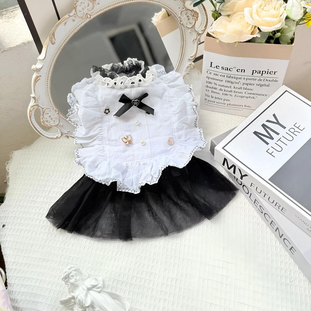 White yarn waltz gauze princess style dog skirt with polyester construction on small dog