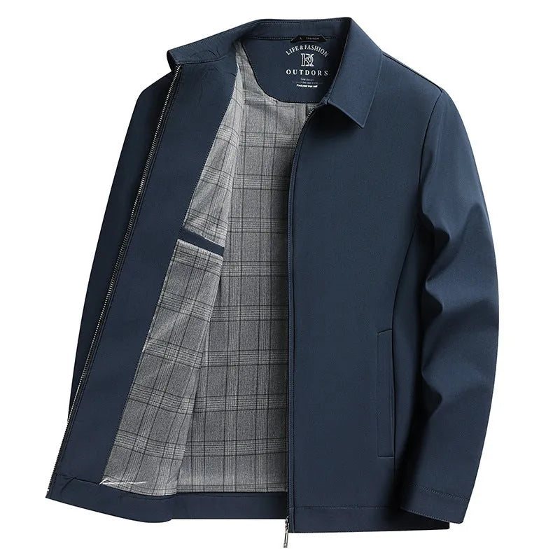Men's solid colour polo collar casual jacket in loose fit with side pockets