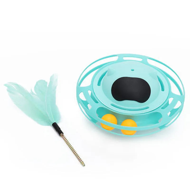 Pink cat tumbler turntable toy with 17cm rotating pole on stable base