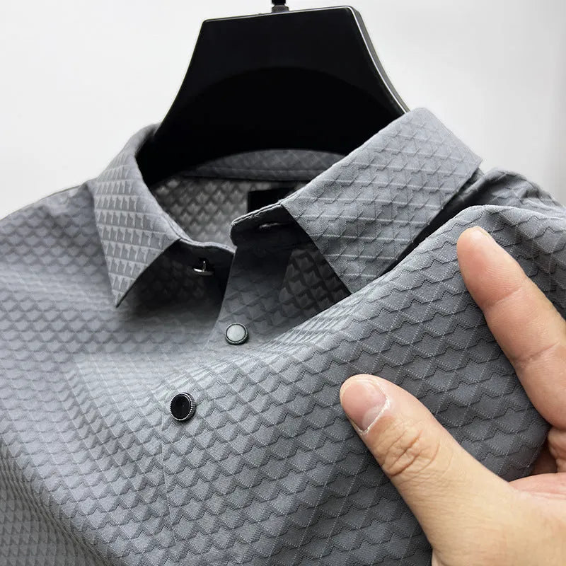 Men's waffle ice silk short sleeve polo T-shirt in Navy, wrinkle-free fabric, collar design, available in sizes M to 4XL.