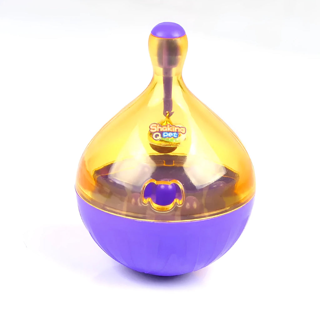 Blue Tumbler Food Leaker dog toy ball with bell, 13.5cm tall, for small and medium dogs