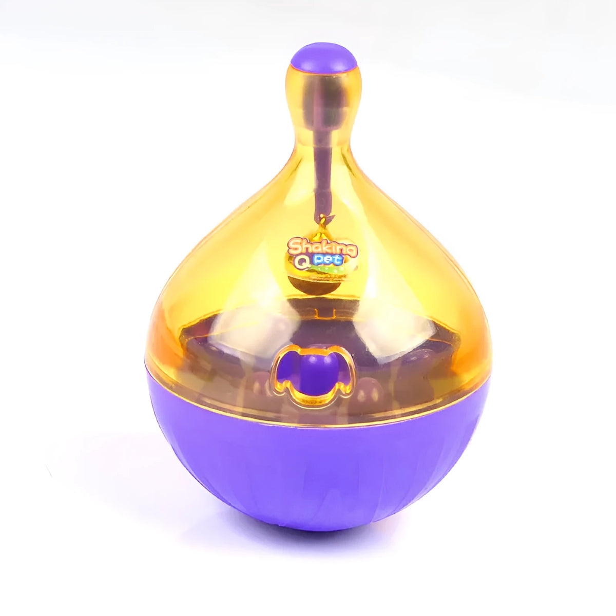 Blue Tumbler Food Leaker dog toy ball with bell, 13.5cm tall, for small and medium dogs