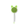 Self-cleaning cat grooming brush with stainless steel teeth and TPR massage nodes in two-tone colours
