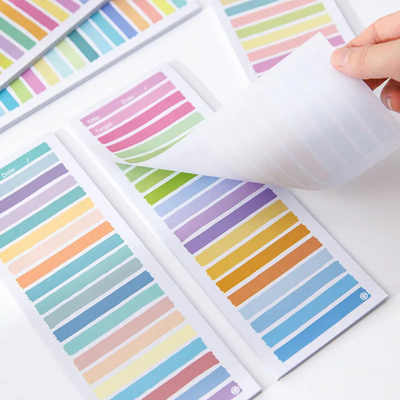 Cartoon colour-striped student notepad in plastic box, A5 size 90x248 mm, blue pink purple yellow designs