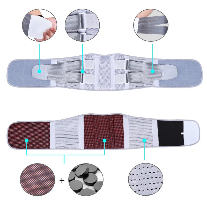Self-heating fitness waist support belt in black, 100cm length and 22cm width