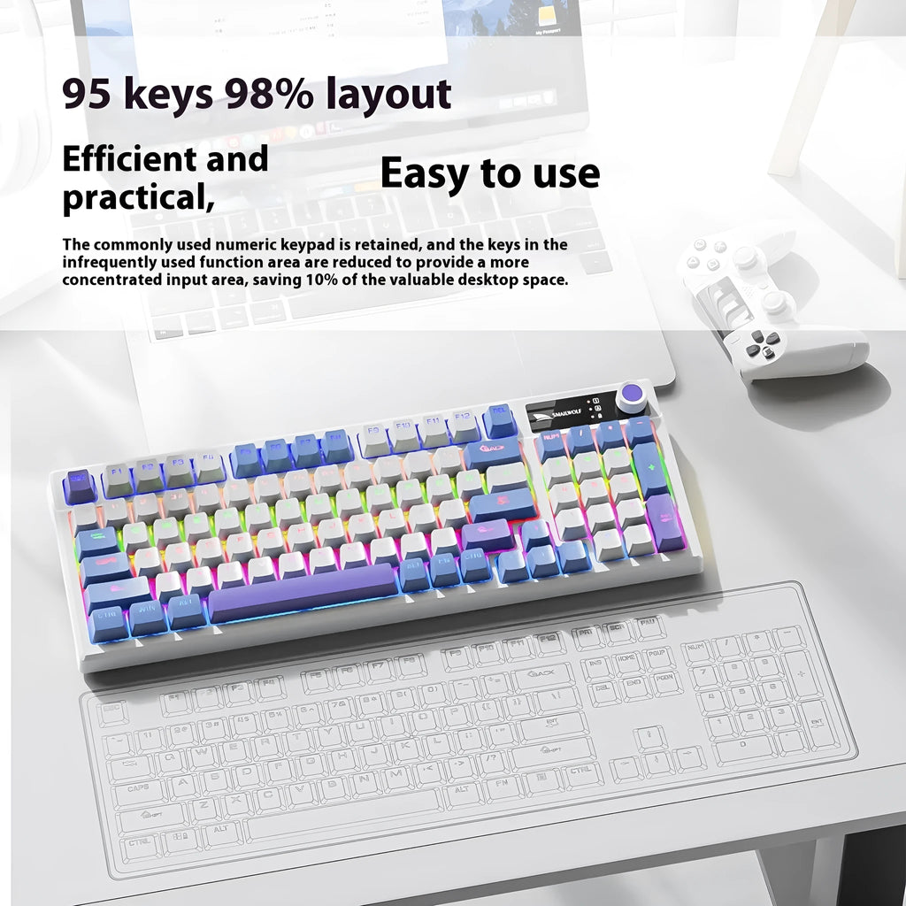 SK15 wired mechanical keyboard with light green switches for laptop connectivity in black, sunset orange, or autumn water blue