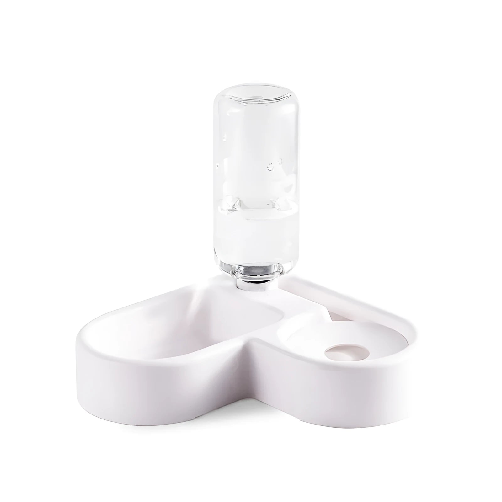 White cat water fountain with food-grade bowl and quiet submersible pump, showing 1.8 L capacity.