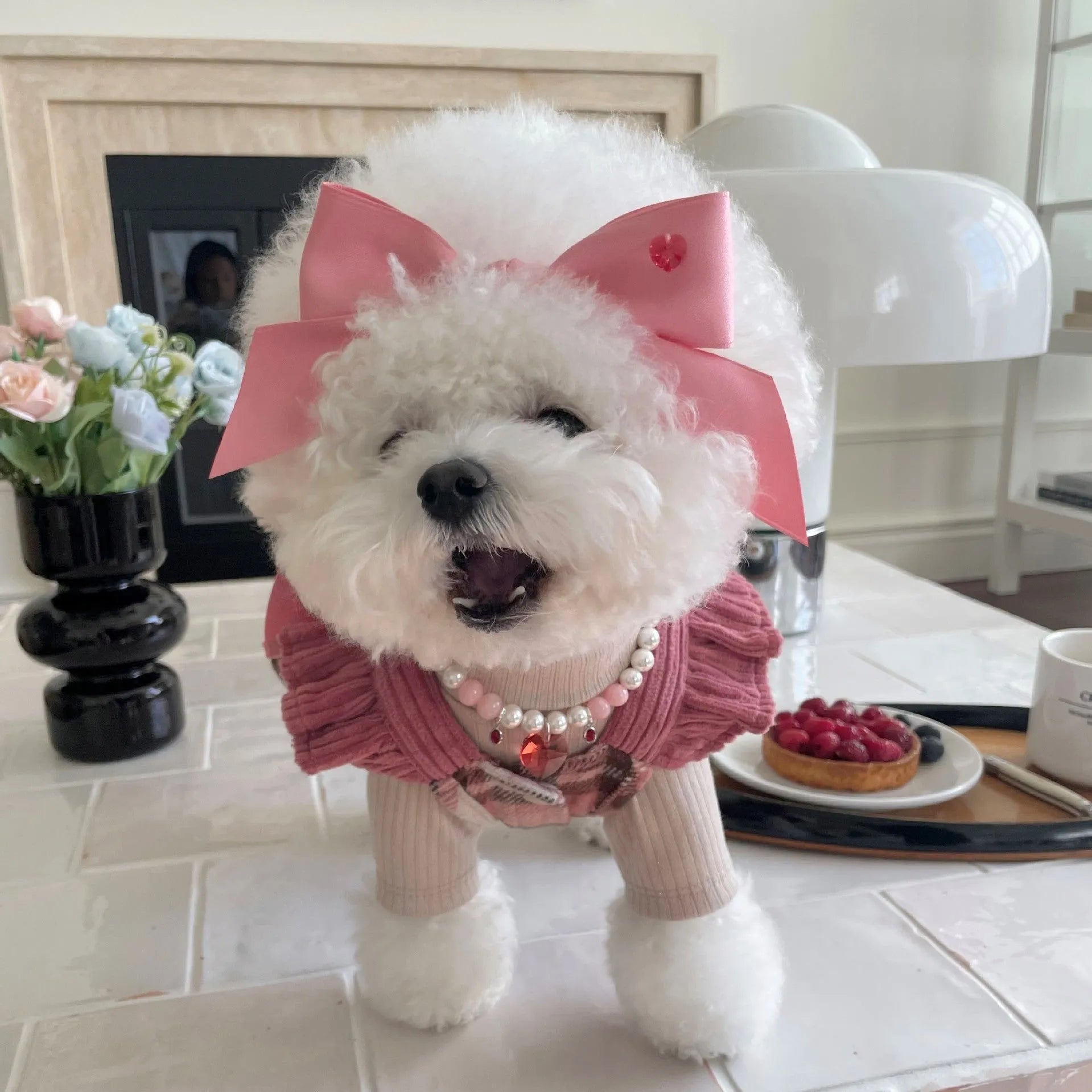 Adjustable dog hair band headdress with princess style bow on polyester cotton ribbon