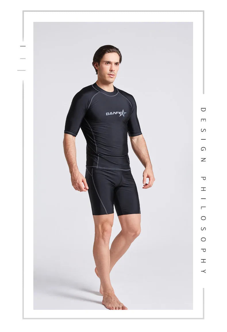 Men's quick-drying half sleeve swimsuit in nylon for snorkeling and surfing activities