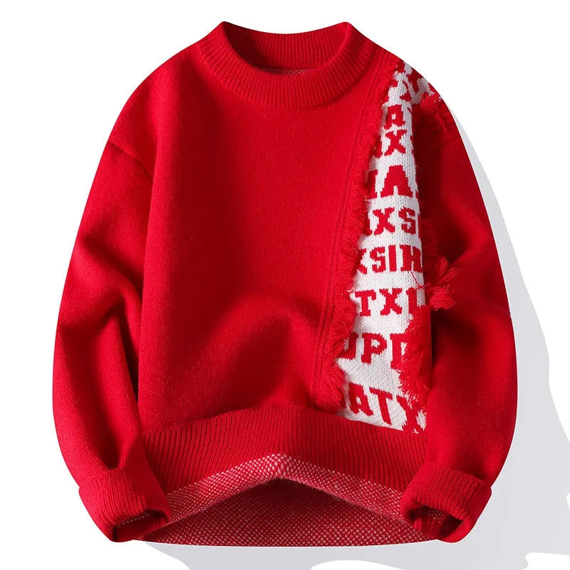 Men's loose fit knitted pullover jumper in a choice of colours with a ribbed hemline.