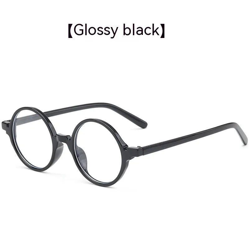Artistic retro round flat mirror glasses without diopters in four colour options