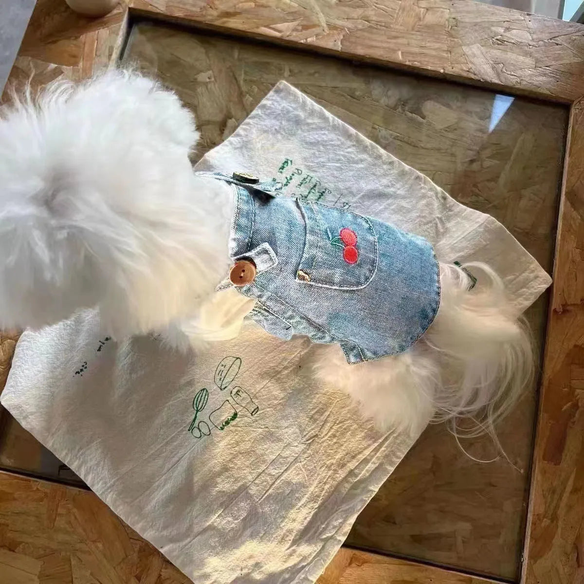 Pet denim skirt for small dogs and cats in dark blue colour, size L, on a white background
