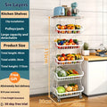 Black six-layer foldable kitchen storage rack with carbon steel frame on castors