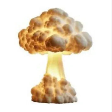 Modern art mushroom cloud shaped table lamp with USB power connection on wooden surface