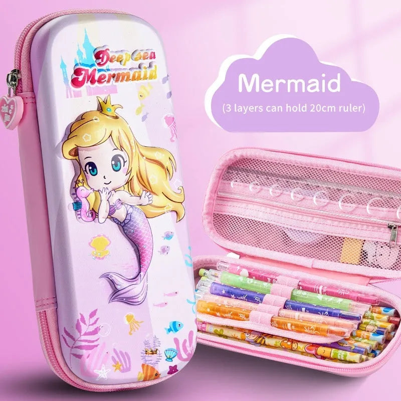 3D leather pencil case with embossed astronaut rocket pattern on surface