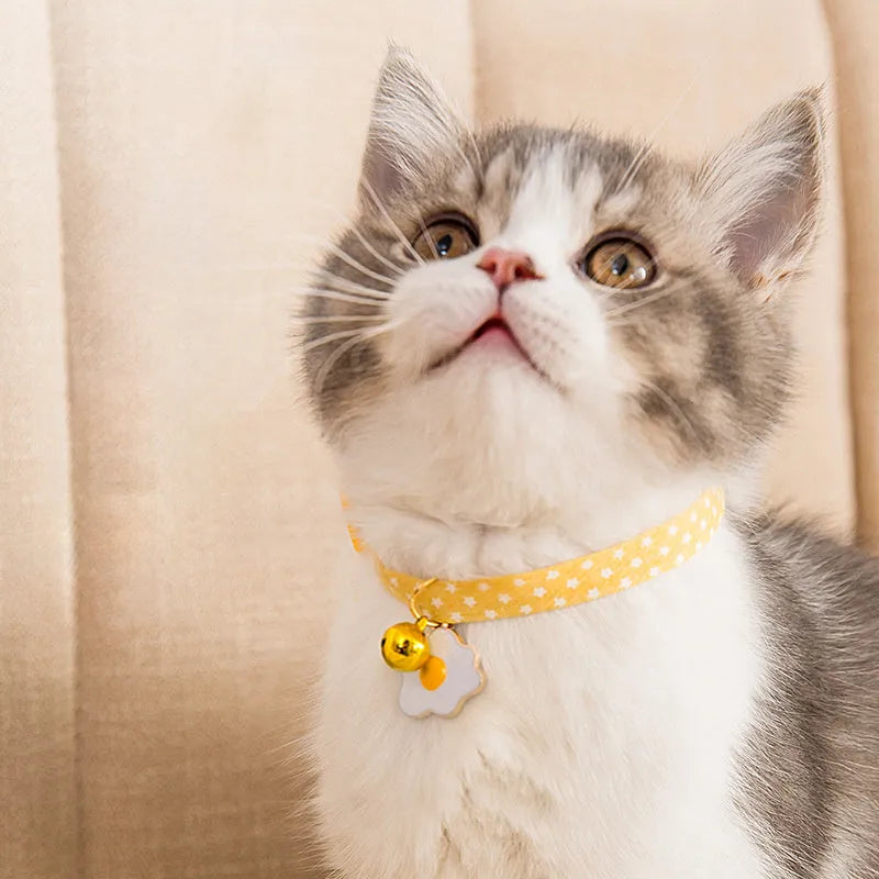 Adjustable cat collar with bell pendant and bow tie decoration for small pets